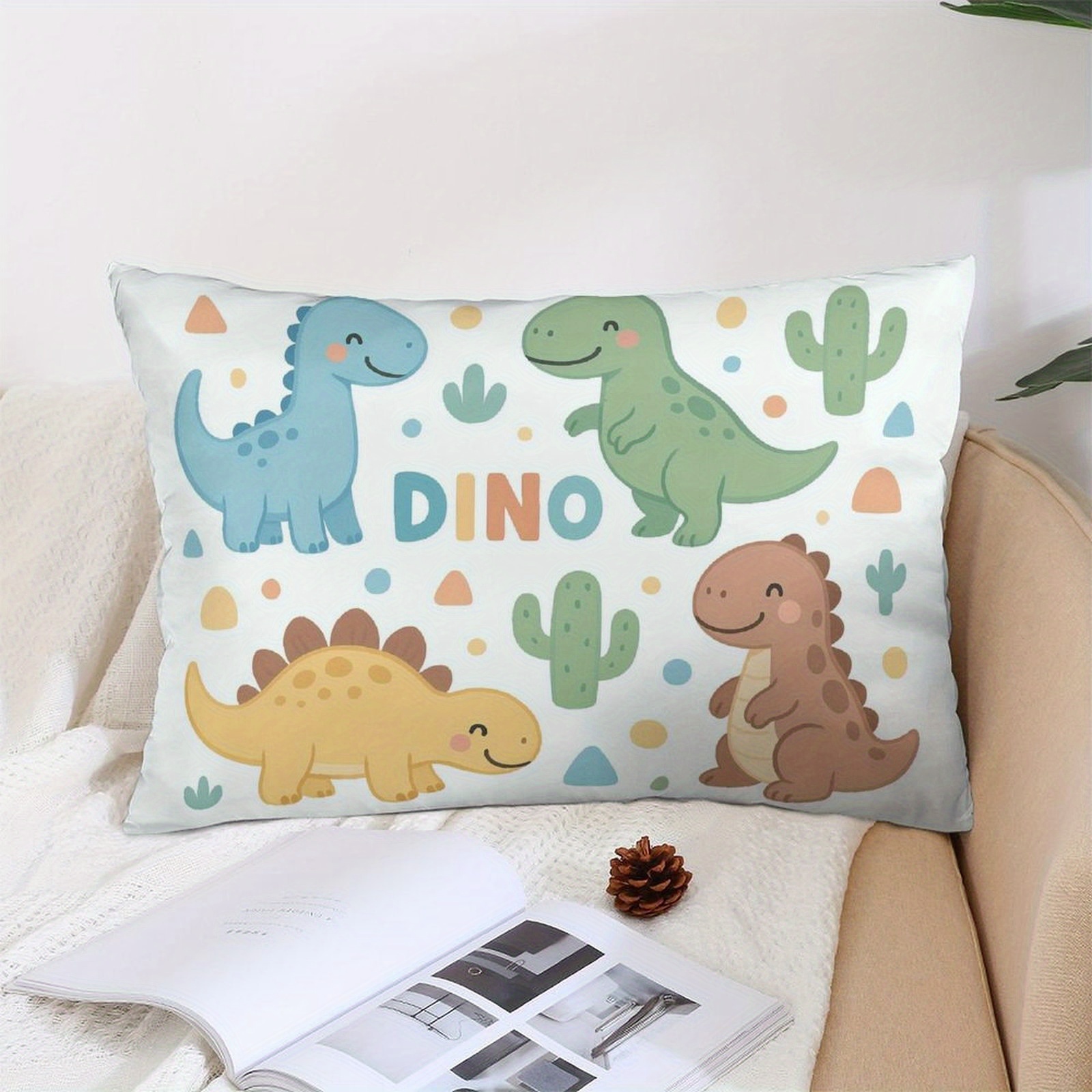 TEMU 1pc Pillowcase, Dinosaur Bed Pillowcase - Soft And Polyester Short Plush Fabric, Single-sided Printed Pattern, 50cm*30cm, Featuring Cartoon