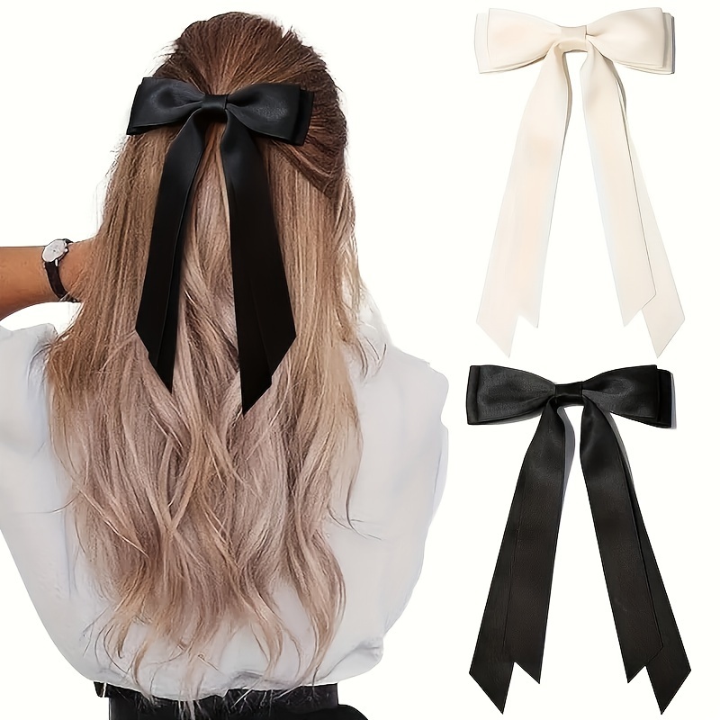 

Elegant 2pcs Ballet Ribbon Bow Hair Clip Set - Chic Solid Color Fabric Barrettes For Women & Girls, Perfect For Styling And Accessories