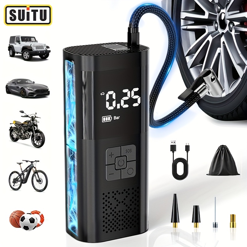 E-shop Suitu Mini kabelloser Autoreifen-Luftkompressor, Hochleistungs-Akku-Luftkompressor, ausgestattet mit einem digitalen Druckmessgerät für genaue