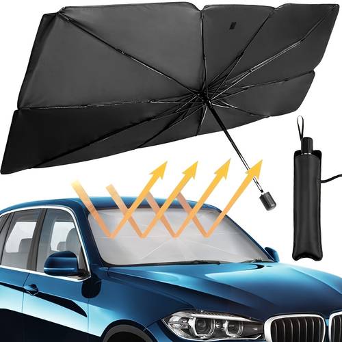 klappbarer windschutz-sonnenschirm für autos, manuell zu öffnen/schließen, 10-rippen-design, schwarz, kompakt & für suvs und fahrzeuge | elegantes auto-zubehör | er sonnenschutz