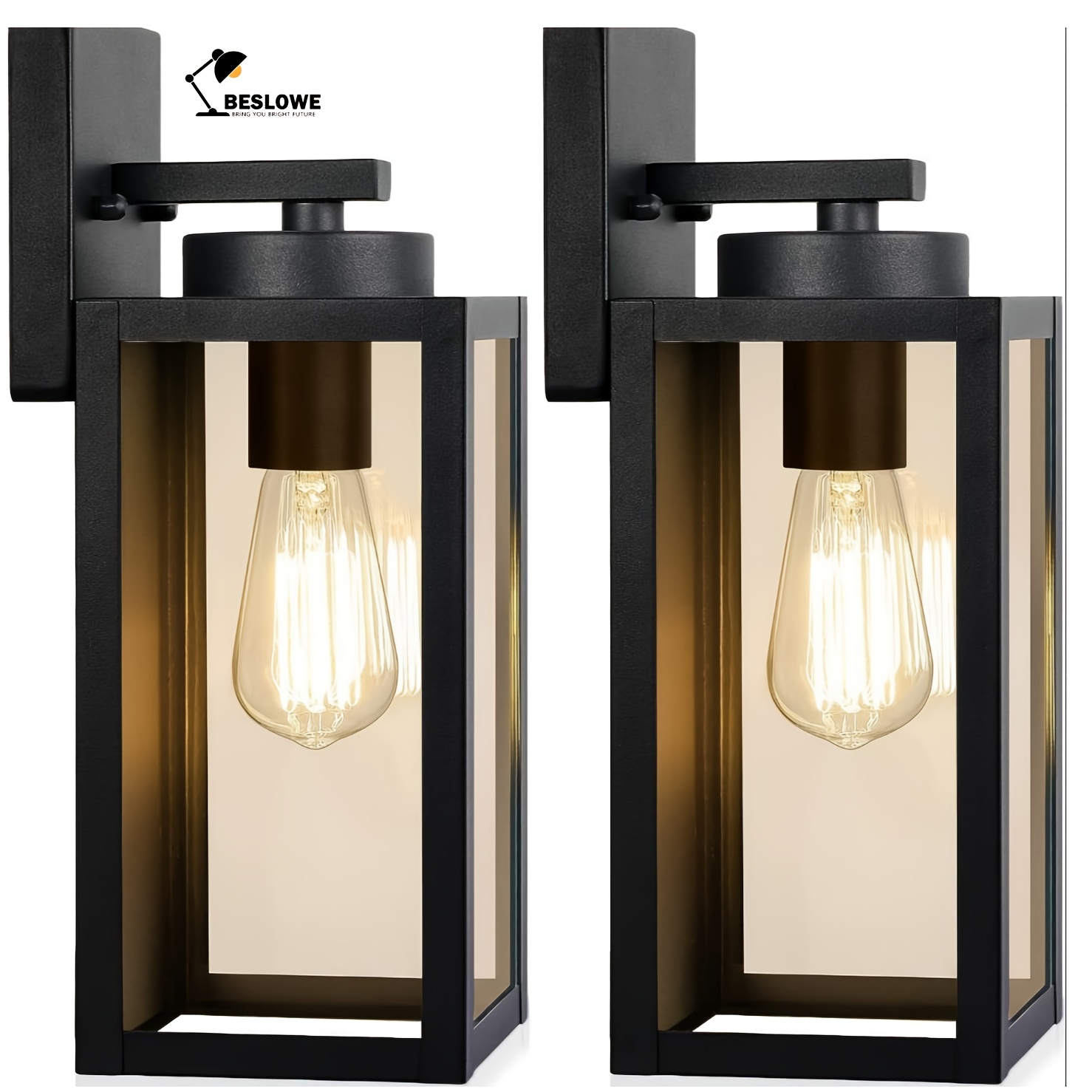 

Beslowe 2-pack Outdoor Lights, Exterior Lanterns, Porch Sconces Wall Mounted Lighting With E26 Sockets & Glass Shades, Modern Wall Lamps For Patio Front Door Entryway