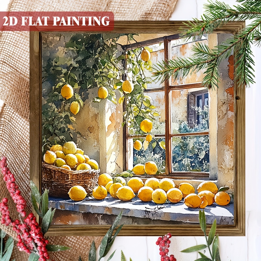 TEMU 2d Flat - Vintage-style Wooden Lemon Art Sign, 2d Flat Design, 1pc, Framed For Spring/summer Decor, Home, Kitchen, Garage, Or Office, Great