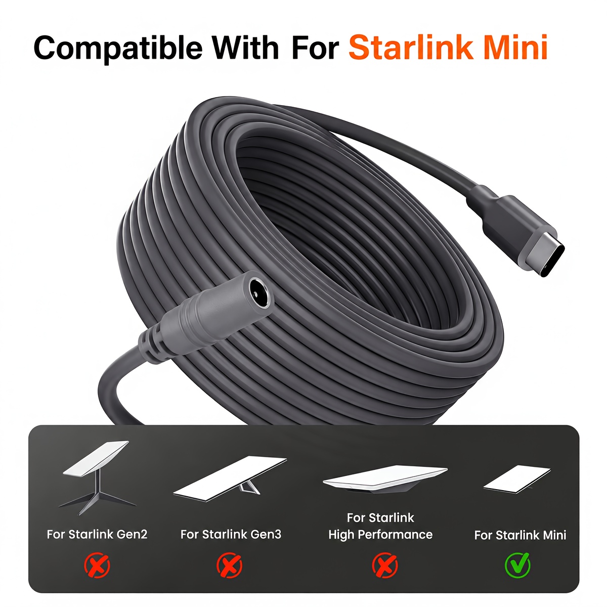 Câble d'alimentation USB C vers DC 5521, cordon d'alimentation Type C 100W, câble de charge 18AWG avec port 5,5 mm x 2,1 mm, câble d'extension d'alimentation extérieur pour terminaux satellites portables, pour Starlink Mini, camping, alimentation de secours, essentiel technologique pour la rentrée