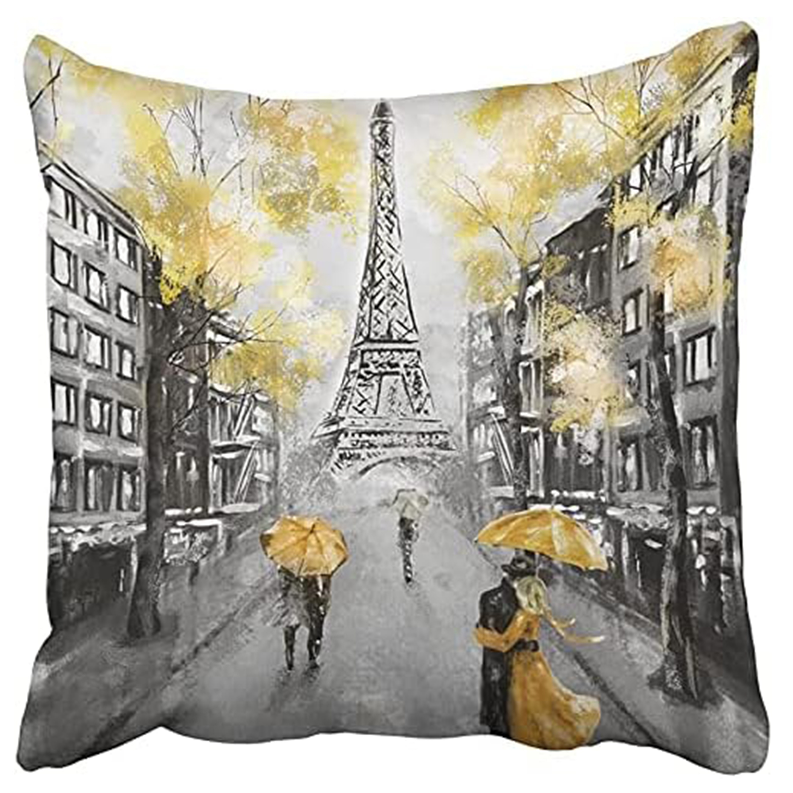 

Throw Pillow Cover - Square Polyester, Single-sided Oil Painting Design In Black, - Zip Closure, Machine Washable For Living Room, Bedroom, Sofa Decor, European City Landscape, No Pillow