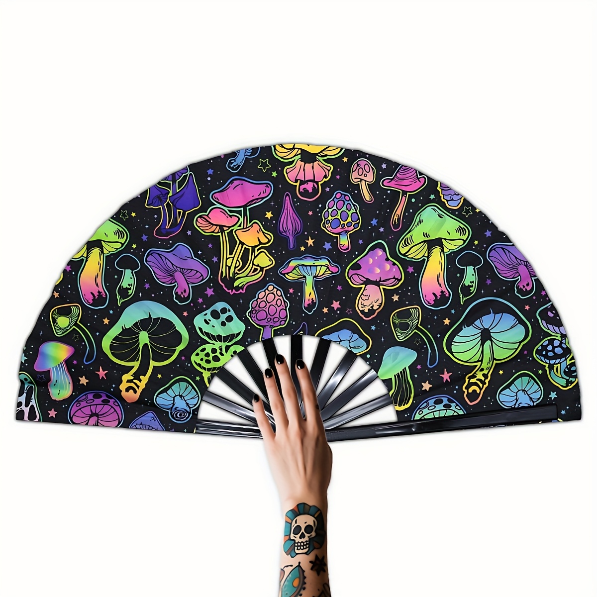 E-shop 13" Faltbarer, Im Dunkeln Leuchtender Pilz-Flügel - Vibrantes Neon-Psychedelisches Design, Handheld PP-Material Für Partys, Raves, Halloween,