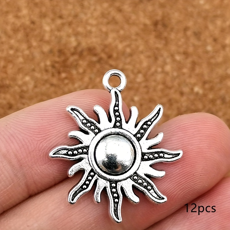 TEMU Pendentif Charme Soleil 25x28mm, Accessoires DIY Antique Argenté pour Boucles d'Oreilles, Bracelets, , Pendentif pour Sac ou Porte-Clés,