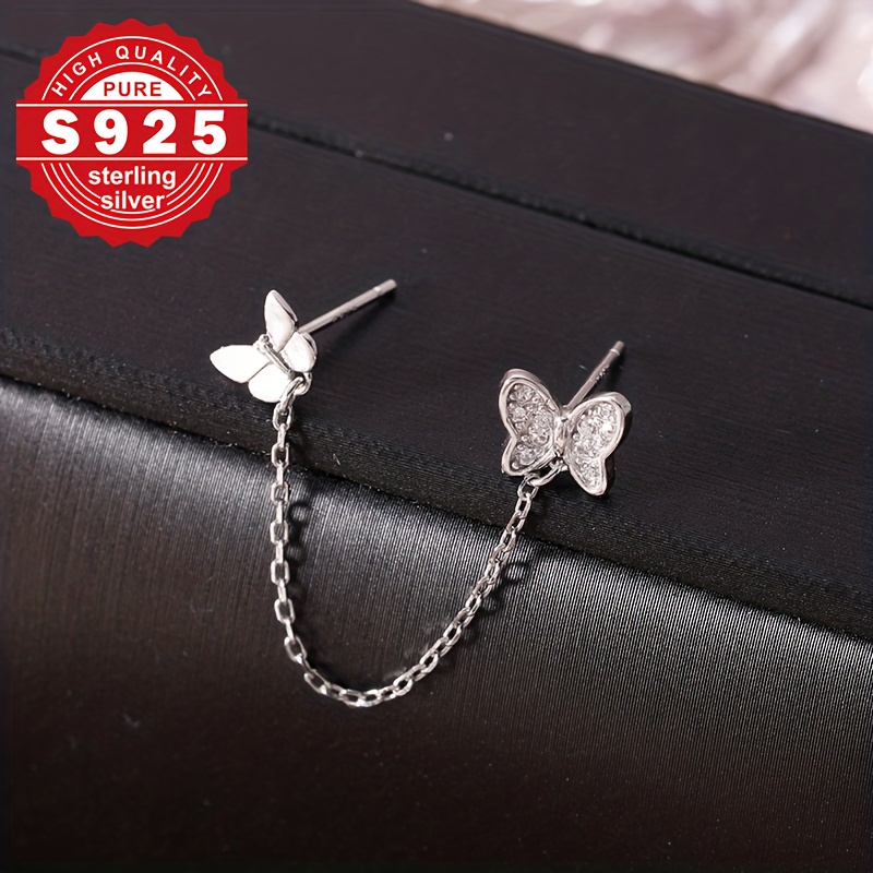 TEMU 1 Pair Of Women's Earrings - S925 Sterling Stud Earrings, Double Ear Hole Design, Luxurious Jewelry For And Festivals