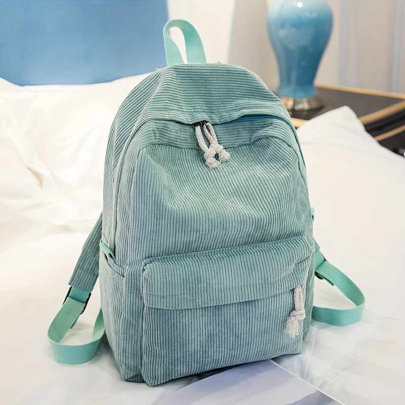 

Sac à dos décontracté en velours côtelé pour femme avec fermeture à glissière antivol, bretelles réglables, doublure en polyester, couleur unie, grande capacité confortable - Origine Guangzhou