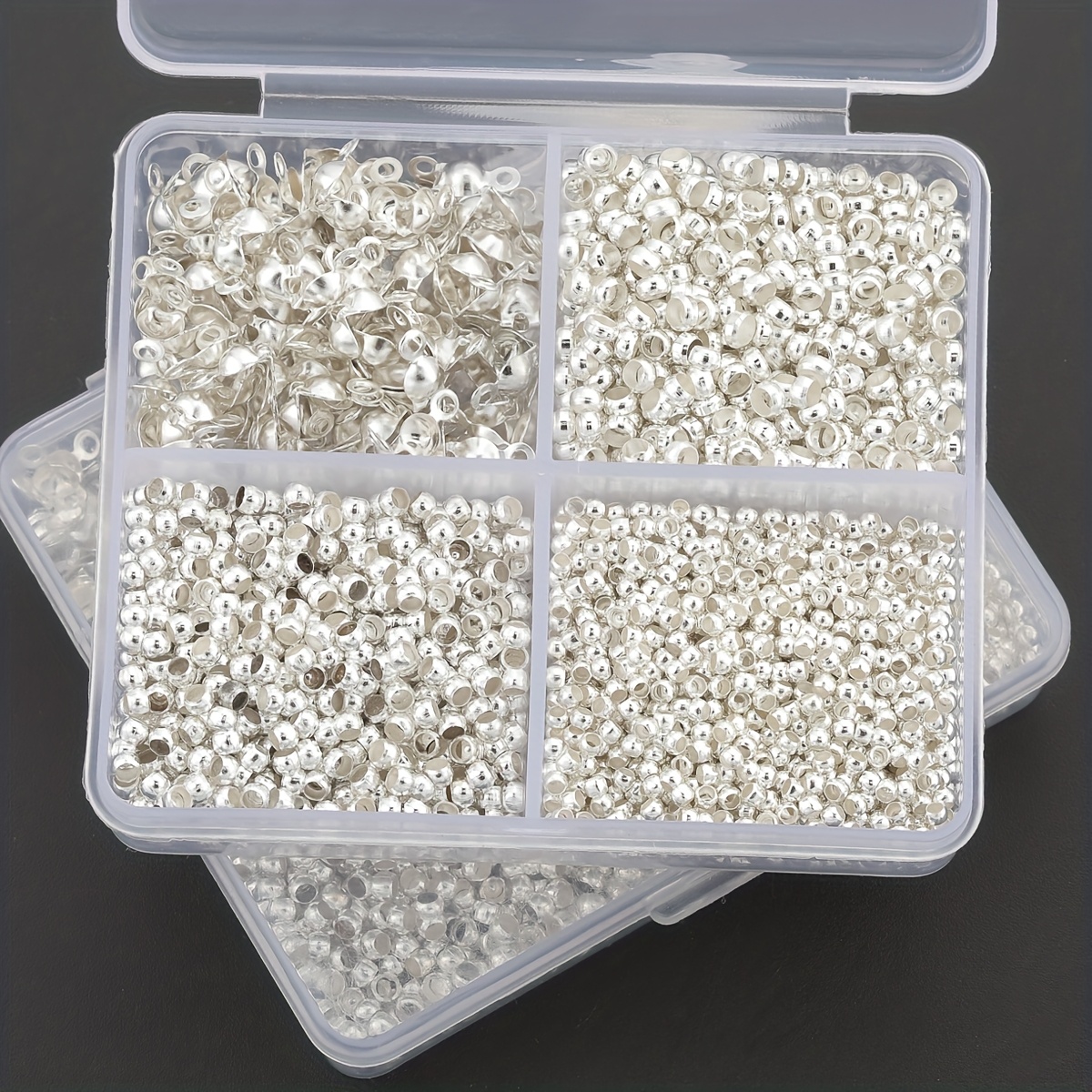 E-shop 400 Stück/Box DIY Bastelzubehör-Set mit 2mm, 2.5mm und 3mm Zwischenperlen & Verschlüssen inklusive Fassverschlüsse, Lose Perlen, Zwischenstücke,