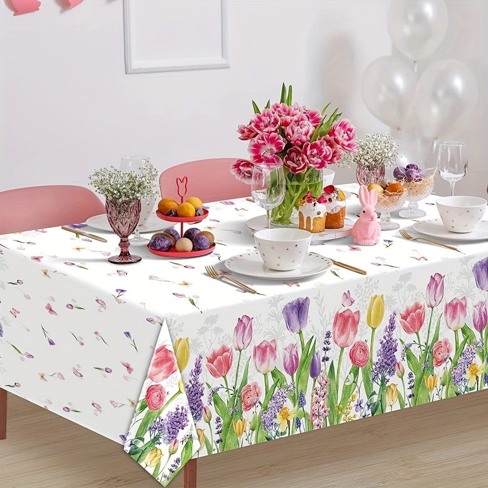 

1pc Nappe florale à - Nappe rectangulaire en polyester avec un design de blé , tissé à , décoration saisonnière de printemps pour les - et les fêtes