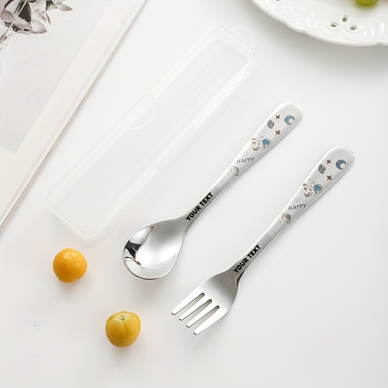 TEMU Personalized Customization, 304 Stainless Steel Portable Spoon And Tableware Set, Creative Cartoon Spoon, Dining Spoon And Fork, Compact And