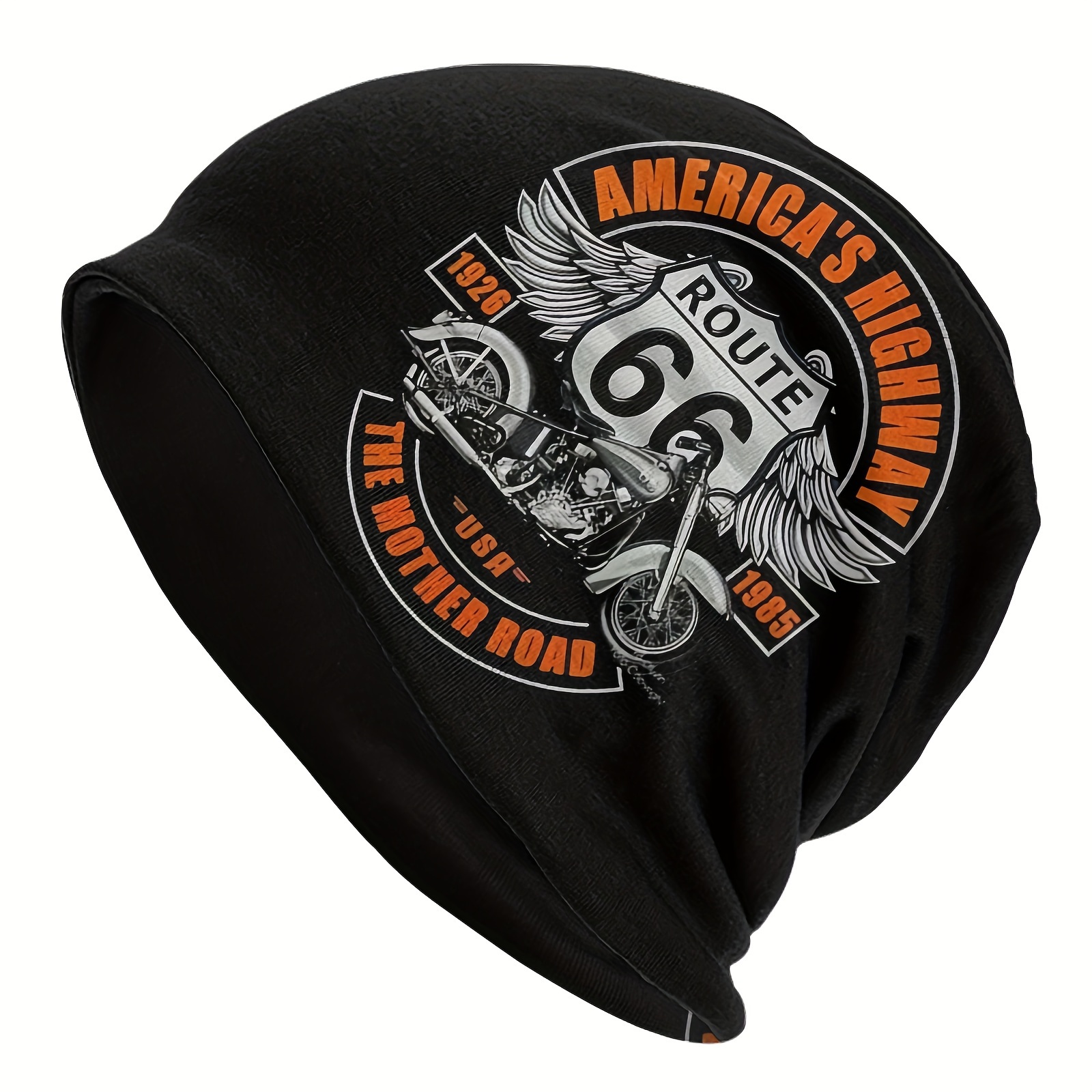 

1pc Motorcycle With Wings And Letter Pattern Brimless Hat Pattern For Men Women, Thin Beanies Caps, Ideal Choice For Gifts