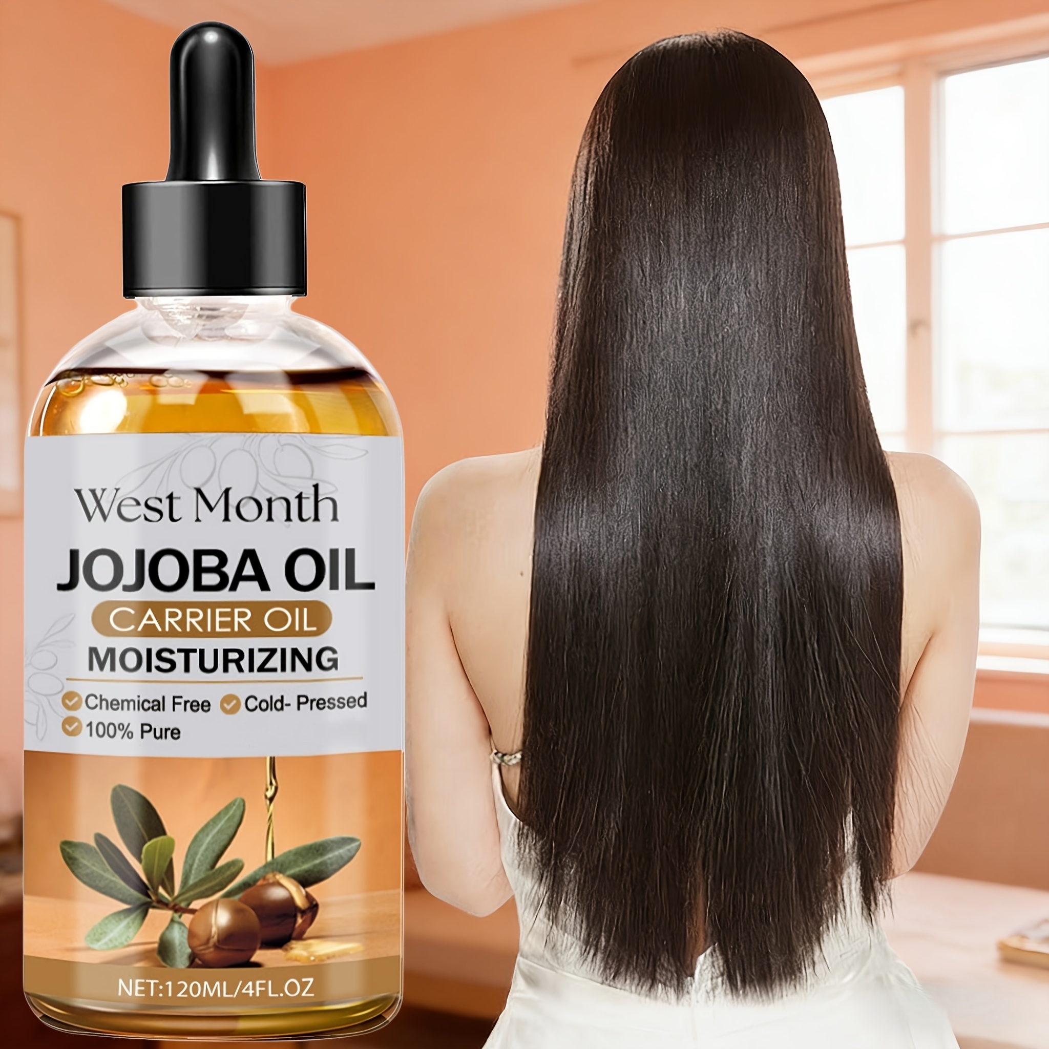 TEMU Jojoba Oil 120ml/4.23fl Oz- 100%, Hypoallergenic, Moisturizing, Suitable For Nails, Eyelashes, Face, Hair, And Body Care, Massage, Gua Sha,