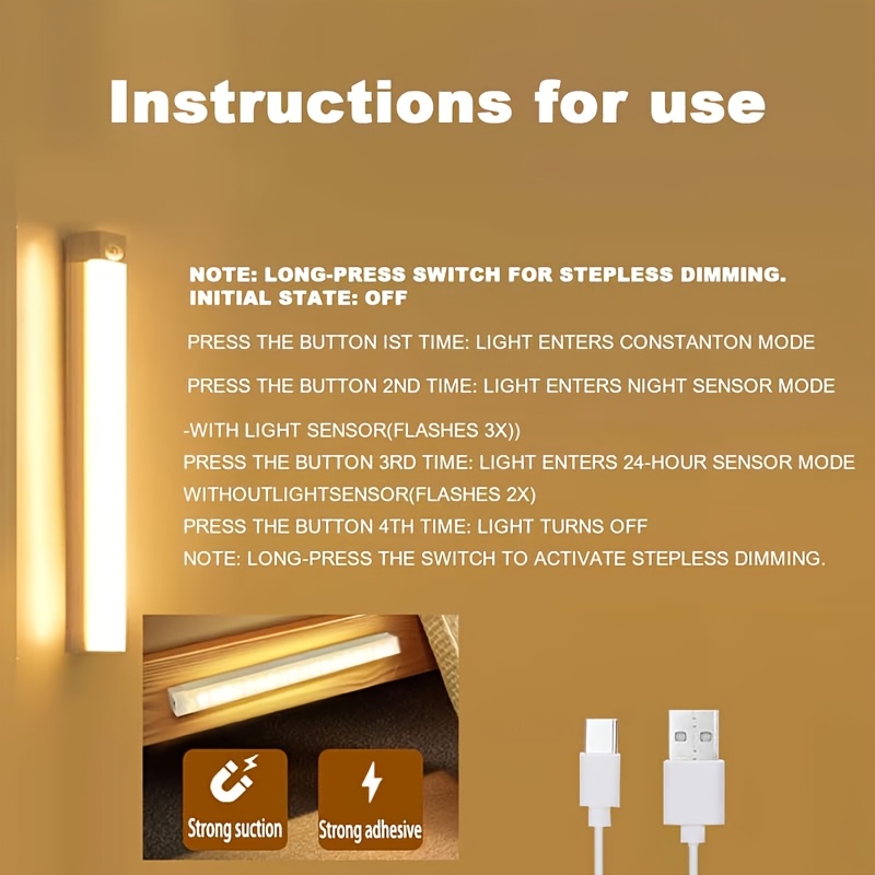 1/4pcs Smart Motion Sensor Under-Cabinet Lighting, USB Rechargeable