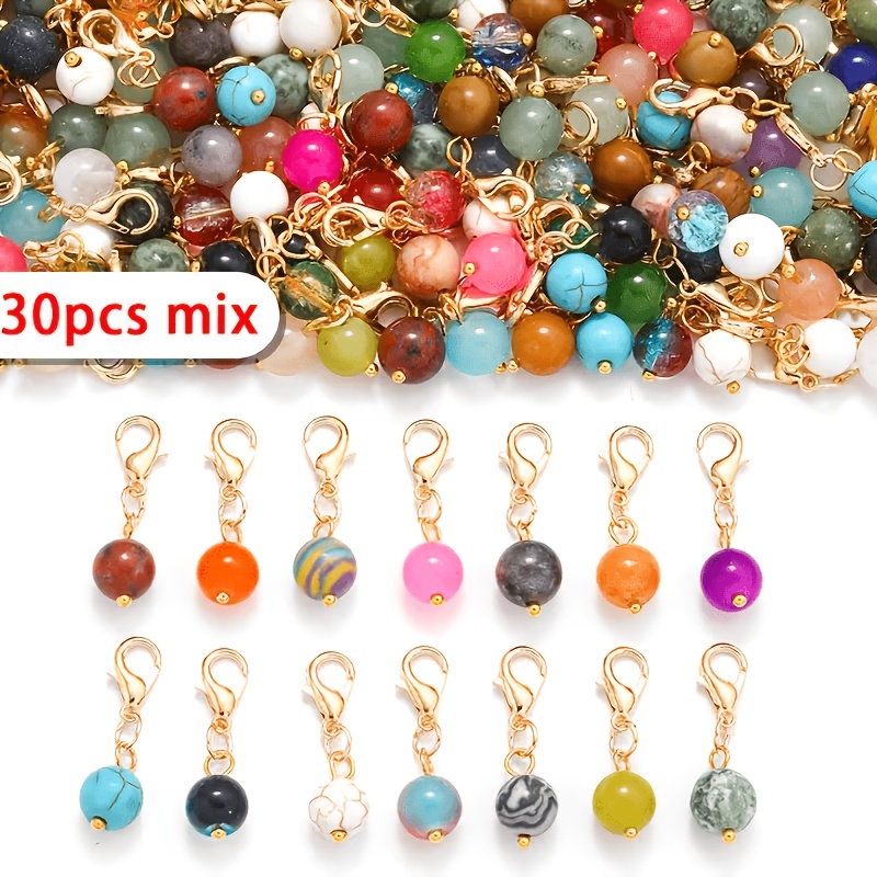 TEMU Random 30pcs Natural Stone Round Beads Pendants, For Keychain Key Chain Additions Making With Lobster Clasp, For Gifts