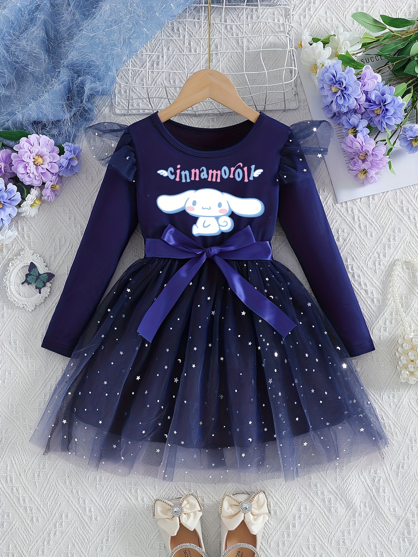 girls long sleeve casual dress navy blue tulle panel - Temu Qatar