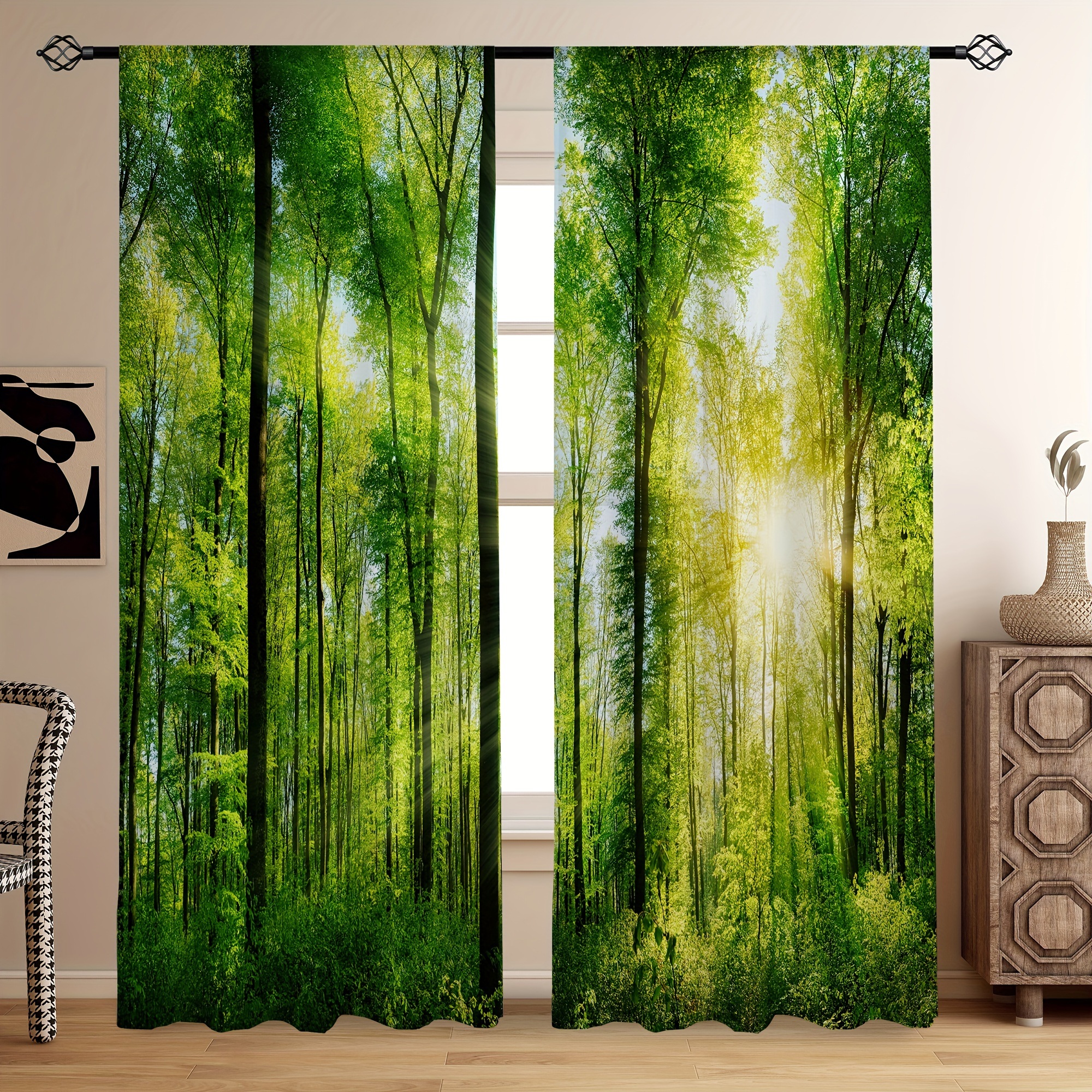 TEMU 2pcs Print Semi-sheer Curtains, Decorative Window Drapes, Window Treatments For Bedroom Living Room, Home Decoration, Room Decoration