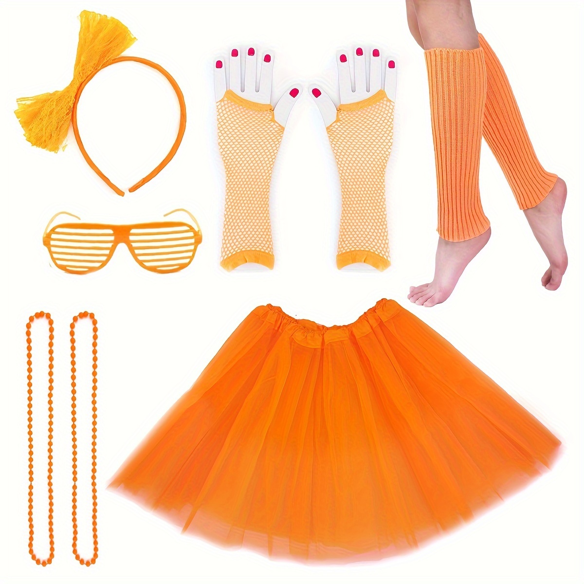 6pcs womens 80s neon hip hop outfit set bow - Temu display picture 3