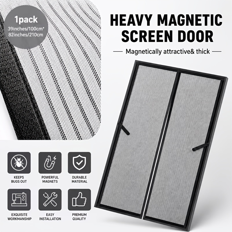 TEMU Heavy Duty Magnetic Screen Door With Self-closing & Full Install Kit - Suitable For Patio/french Doors, Pet-friendly Sliding Panel , Sizes, Tape