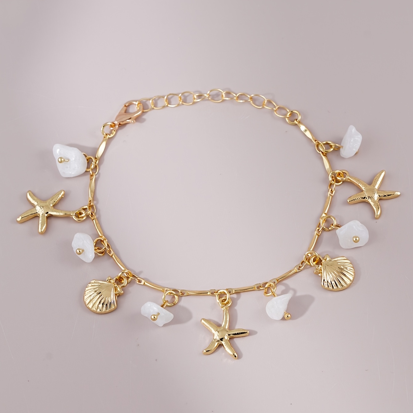 TEMU 1pc Sea Star, Metallic Shell, Irregular Pebble Pendant Bangle, Suitable For Women's Beach Vacation Party Wear, Bohemian Accessory