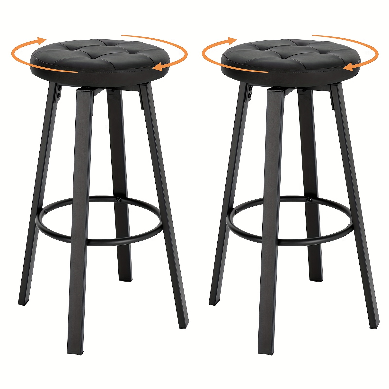 2pcs Bar Stool With Swivel Seat 35.5 Cm Padded Stool With Faux Leather Cover Stool For Bar Kitchen Footrest 120kg Load Capacity