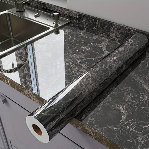 1pc glossy marble waterproof wall table stickers heat oil resistant self and easy to apply upgrading kitchen cabinets bathroom walls countertops peel stick design for quick diy decor