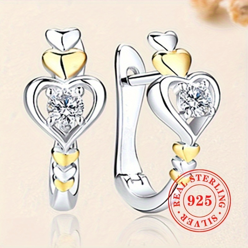 

925 Sterling Hoop Earrings For Women, 2.3g, Heart With Synthetic Cubic Zirconia, Elegant , April Birthstone, Jewelry Gift