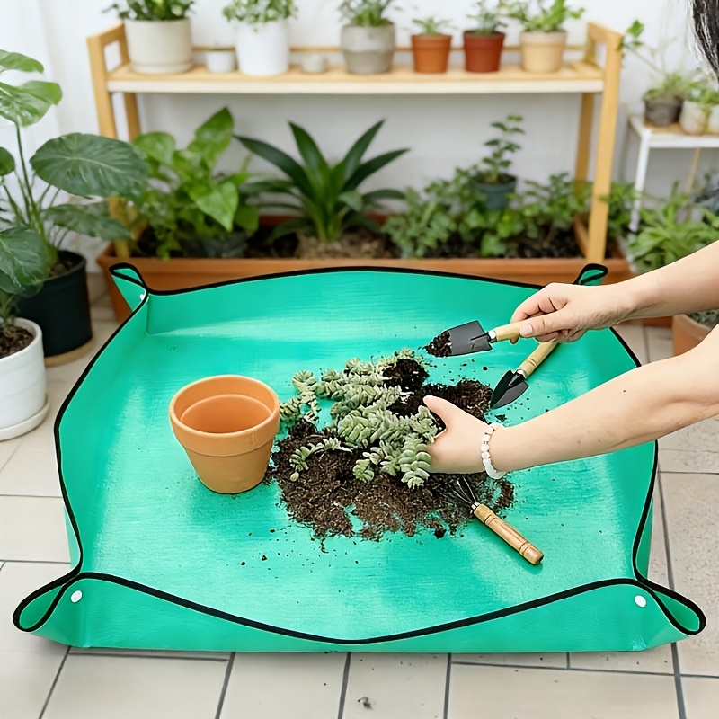 TEMU Mesa de trabajo de jardinería - Tapete de jardinería cuadrado plegable y bandeja de trasplante portátil resistente a las manchas, especializada