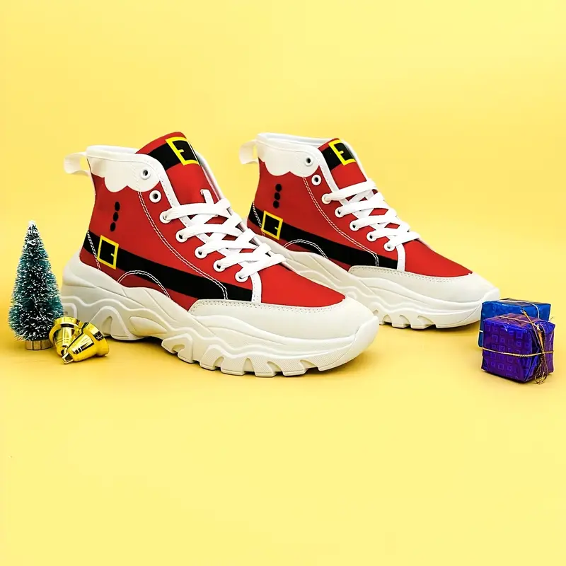 mens trendy cool santa claus costume print high top canvas shoes non slip wear resistant sneakers for party vacation christmas gifts Product details 6