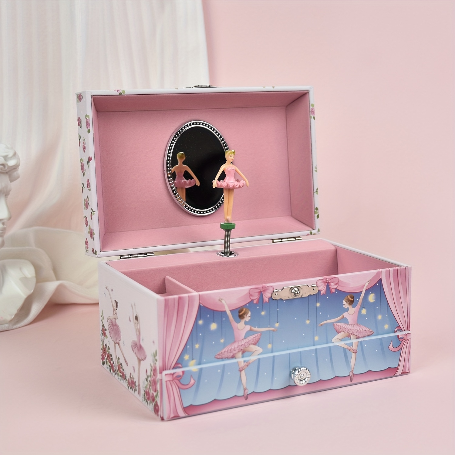 

1pc Classic Wooden Ballet Box Jewelry Box With Drawer, No Electricity Needed, Elegant Storage Organizer For Women's Accessories