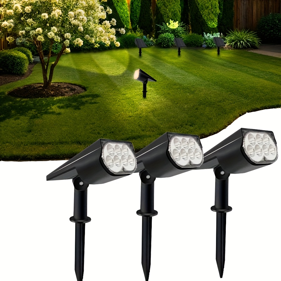 TEMU 3 luces LED solares para césped, 7 focos LED de para decoración de paisajes, adecuadas para patios, jardines, , , aceras, patios traseros, luces