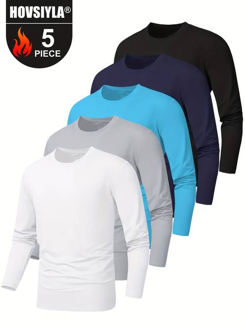 5pcs mens premium quick dry long sleeve athletic t shirts moisture wicking breathable and soft fabric for running sports and leisure activities multi color set for active workout and casual attire