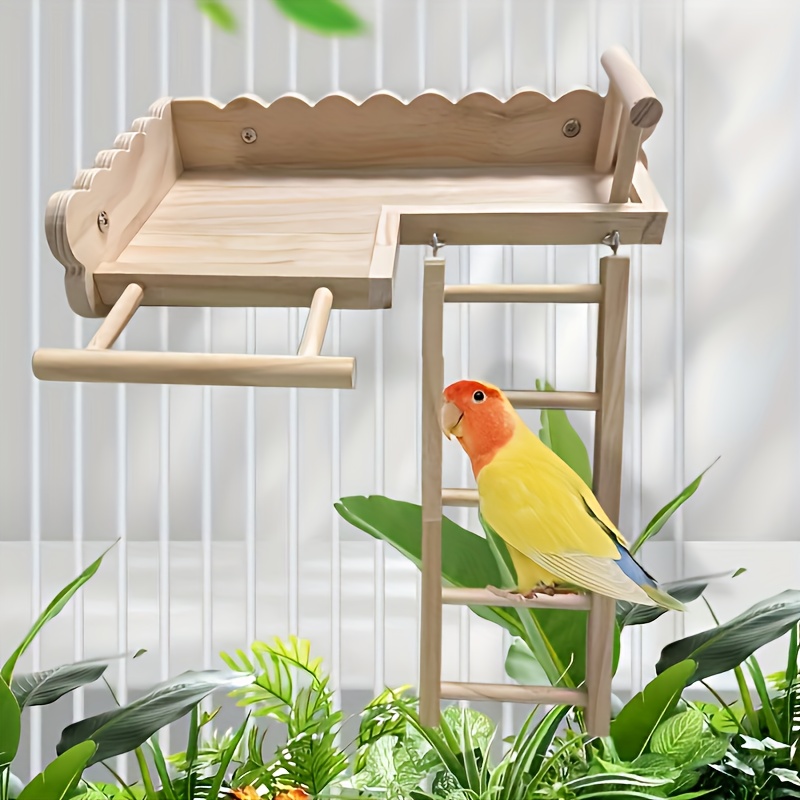Wood Bird Cage Accessory with Perch Ladder & Climbing Steps
