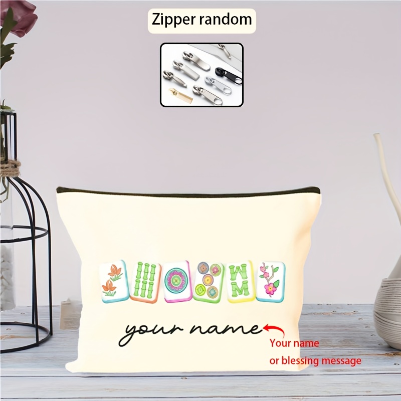 TEMU [customized] Creative Mahjong Design Storage Cosmetic Bag, Portable Travel Zipper Storage Bag, Personalized Customized Name Gift For Mahjong