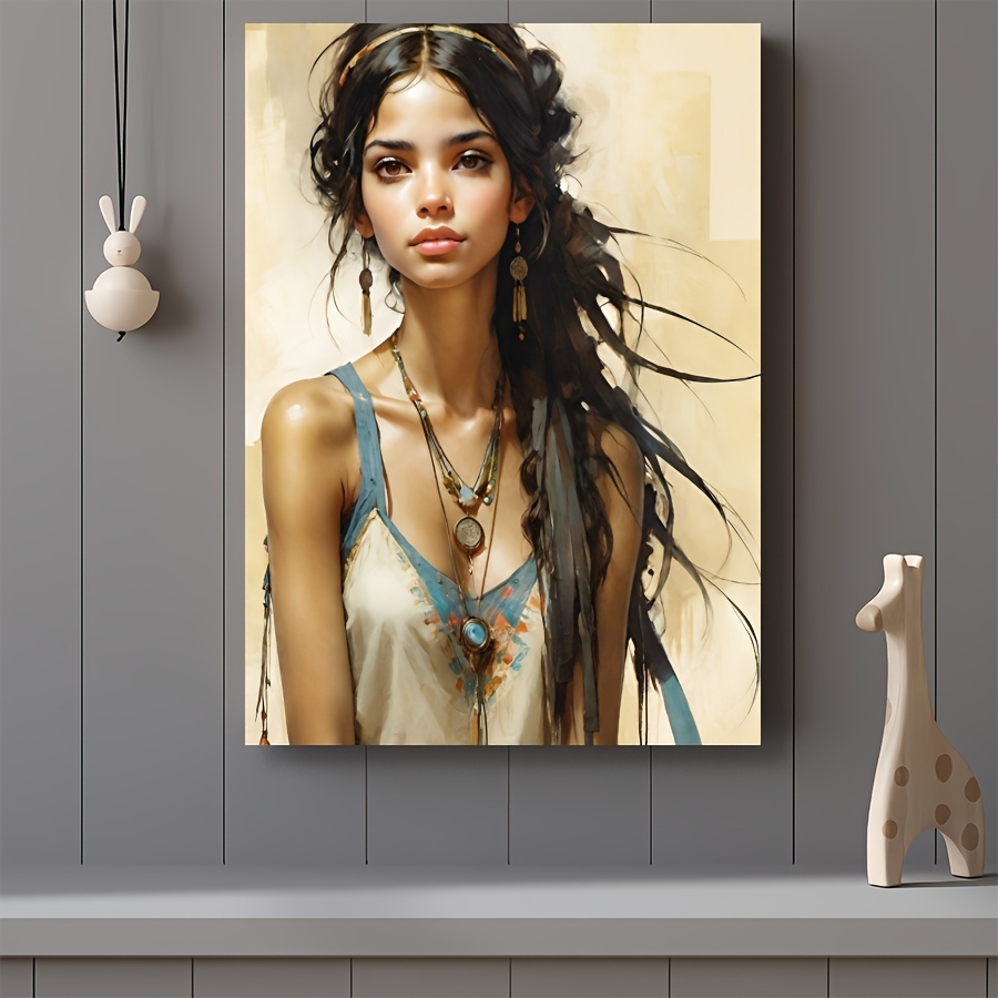 

1pc Portrait Of Girl Canvas Wall Art, With Necklace And Earrings Canvas Poster, Modern Art For Home Wall Decor, Office Wall Decor, Living Room Home Hotel Bar Decor, No Frame