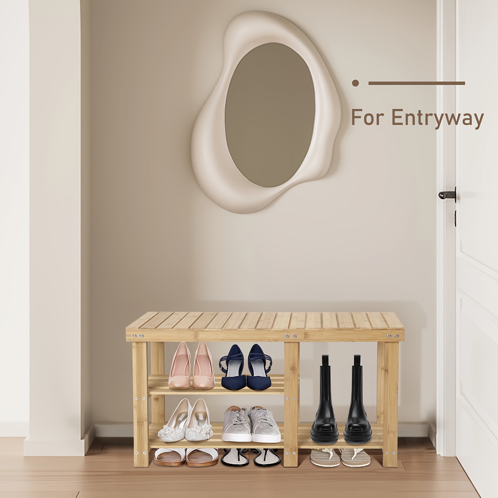 Shoe Rack Bench, 3-Tier Wood Shoe Bench With Boot Organizer, Free Standing  Shoe Racks Bench, Storage Shoe Shelf For Entryway Hallway Bedroom, Balcony