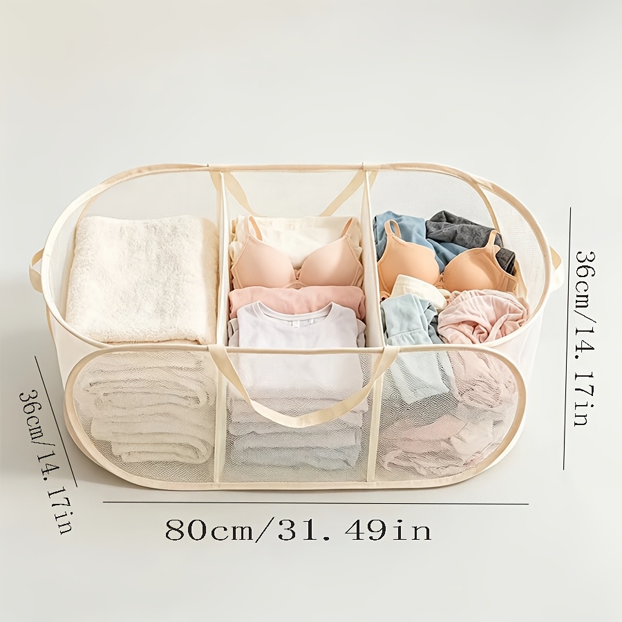 TEMU 2pcs Three-compartment -on Clothes Storage Baskets, Used As A Laundry Hamper, Laundry Basket, Or For Storing Clothes And Miscellaneous Items.