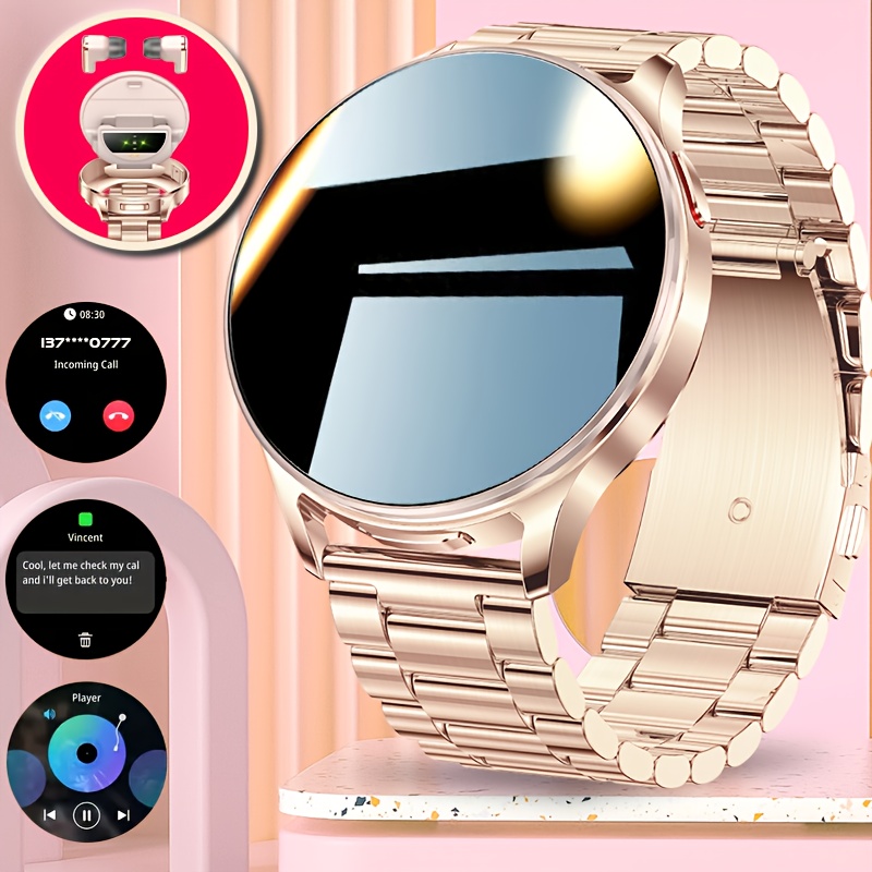 Ladies 2-in-1 smartwatch with built-in wireless headphones, phone alerts,  music multiple sports sports and fashion styles, perfect gift for