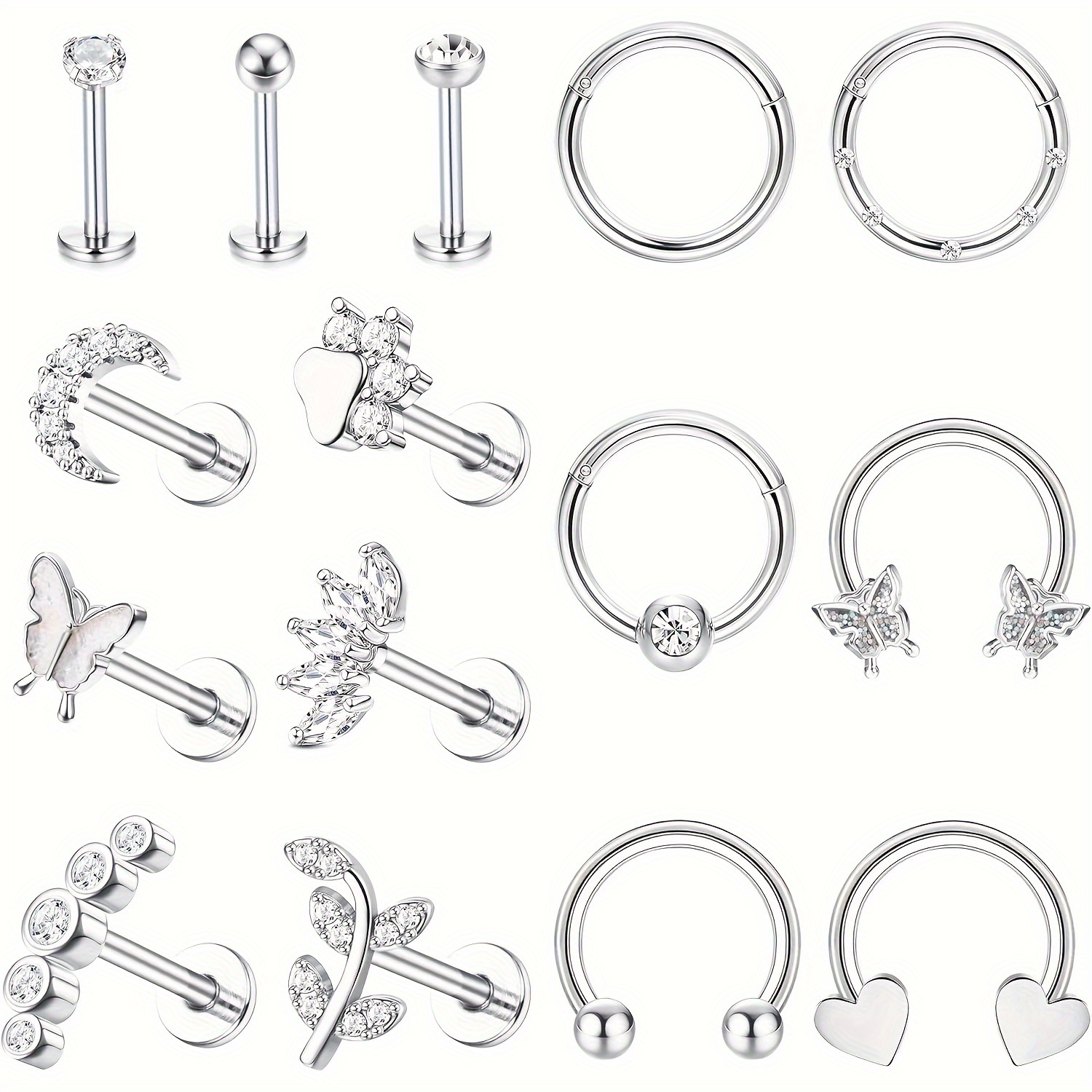 

15PCS Boucles d'oreilles de perçage de tragus en inoxydable, clous d'oreille hypoallergéniques en cartilage hélix, boucles d'oreilles à dos de , adaptées à un et à offrir en cadeau, spécial An