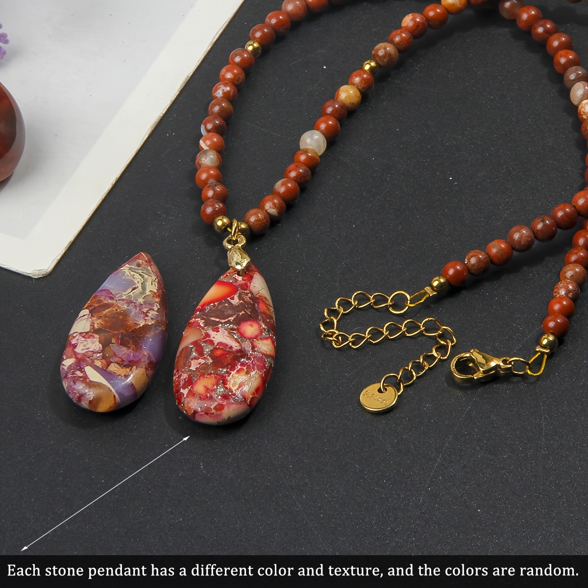 Natural Red Aventurine Beads Necklace with Teardrop Pendant