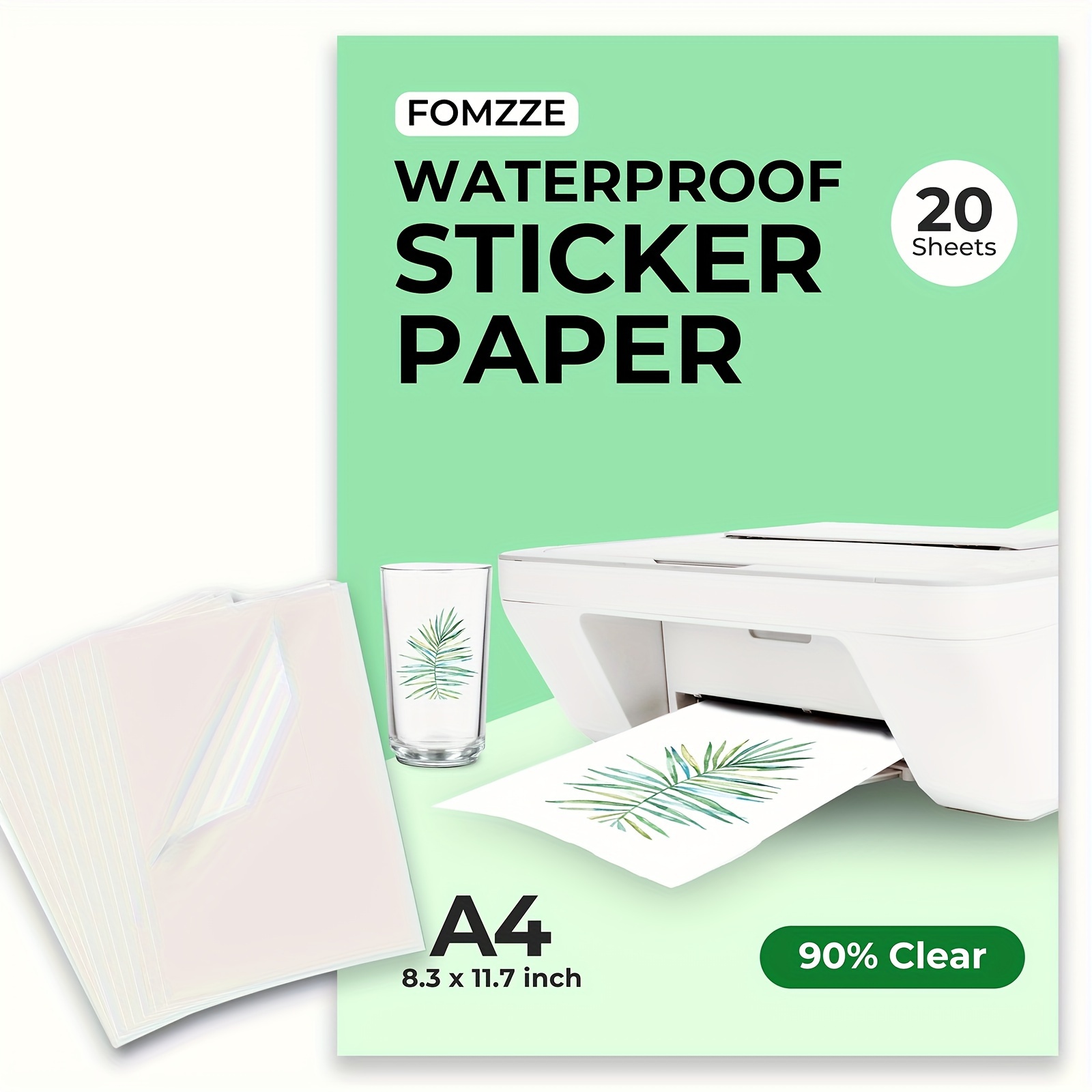 

90% Clear Waterproof Sticker Paper For Inkjet Printer & Laser Printer- Transparent Glossy 8.3 X 11.7 Printable Vinyl Sticker Paper