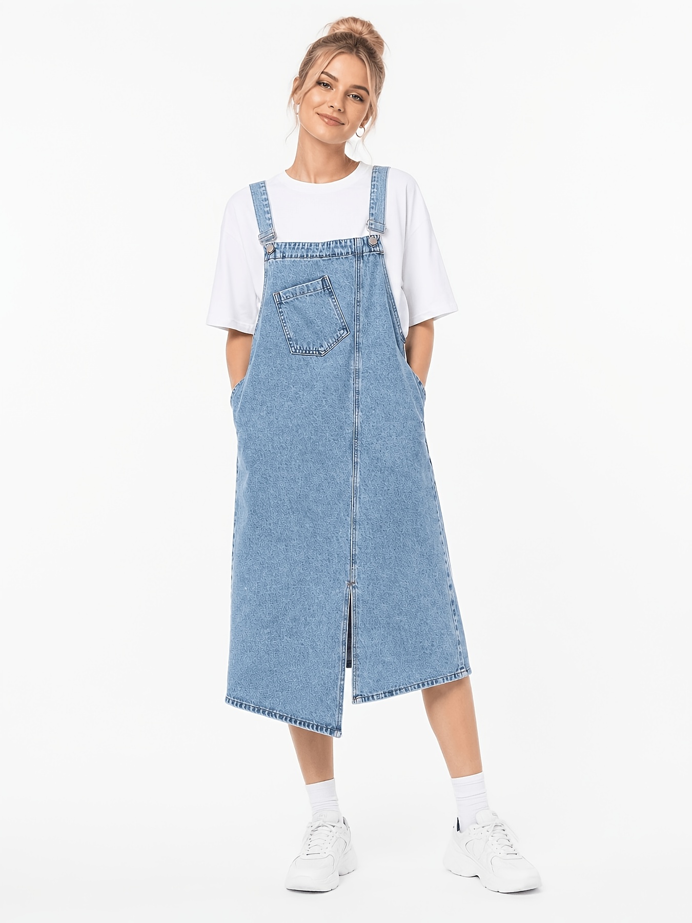 overall knee length dress Jgtdbpo Corduroy Overall Bib Dress for Women Casual Knee Length Overalls Midi Dress Jumpsuit Suspender Pinafore A Line Cute Dress Skirt Jumper,