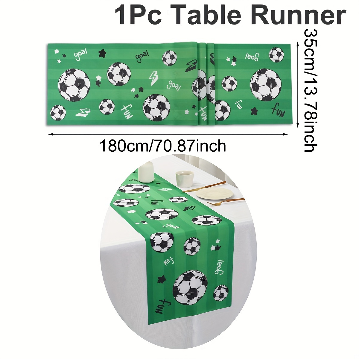 TEMU Soccer-themed Party Table Runner - Rustic Vintage Polyester, Birthday & Sports Events, Fits Rectangle Tables, Soccer Accessories