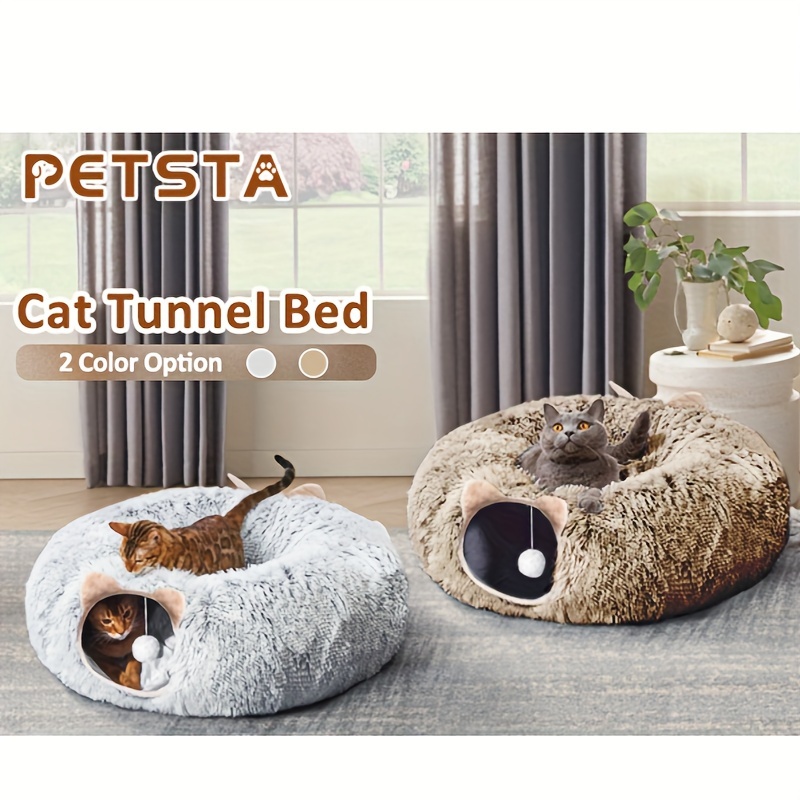 

Cat Tunnel With Cat Bed For Indoor Cats, Soft Plush Peekaboo Cat Cave Donut Tunnel, Multifunctional Cat Playground Toys Hideplace For Small Medium Large Cats, Kittens, Rabbit, Ferret