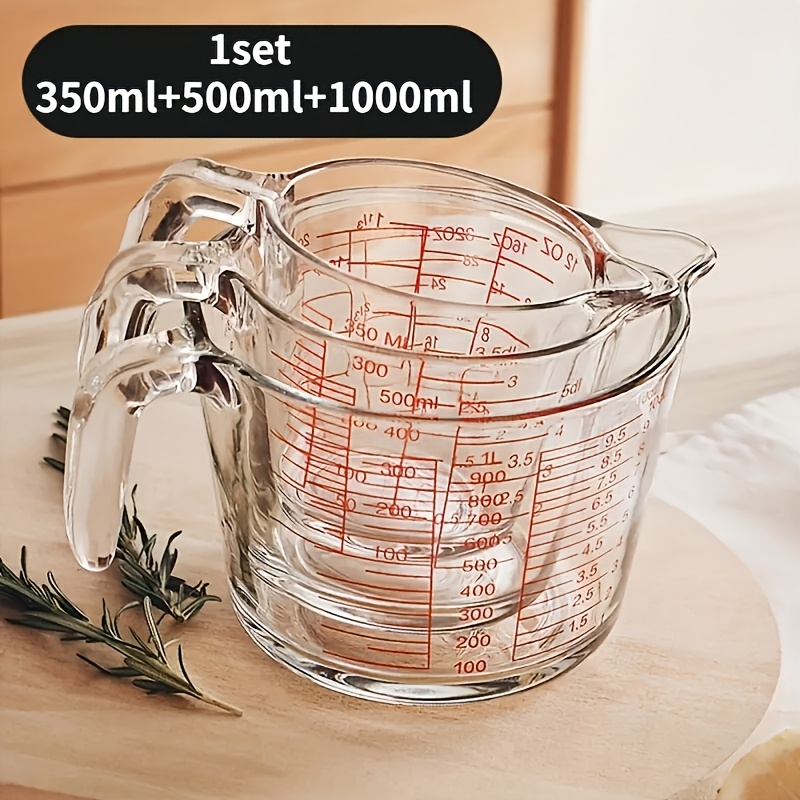 TEMU 3pcs Large-capacity Heat-resistant Glass Measuring Cup, With , Bpa-free, High-quality And Reusable, 4 Units Of Measurement Scale, Used In Microwave Oven, Kitchen And Baking