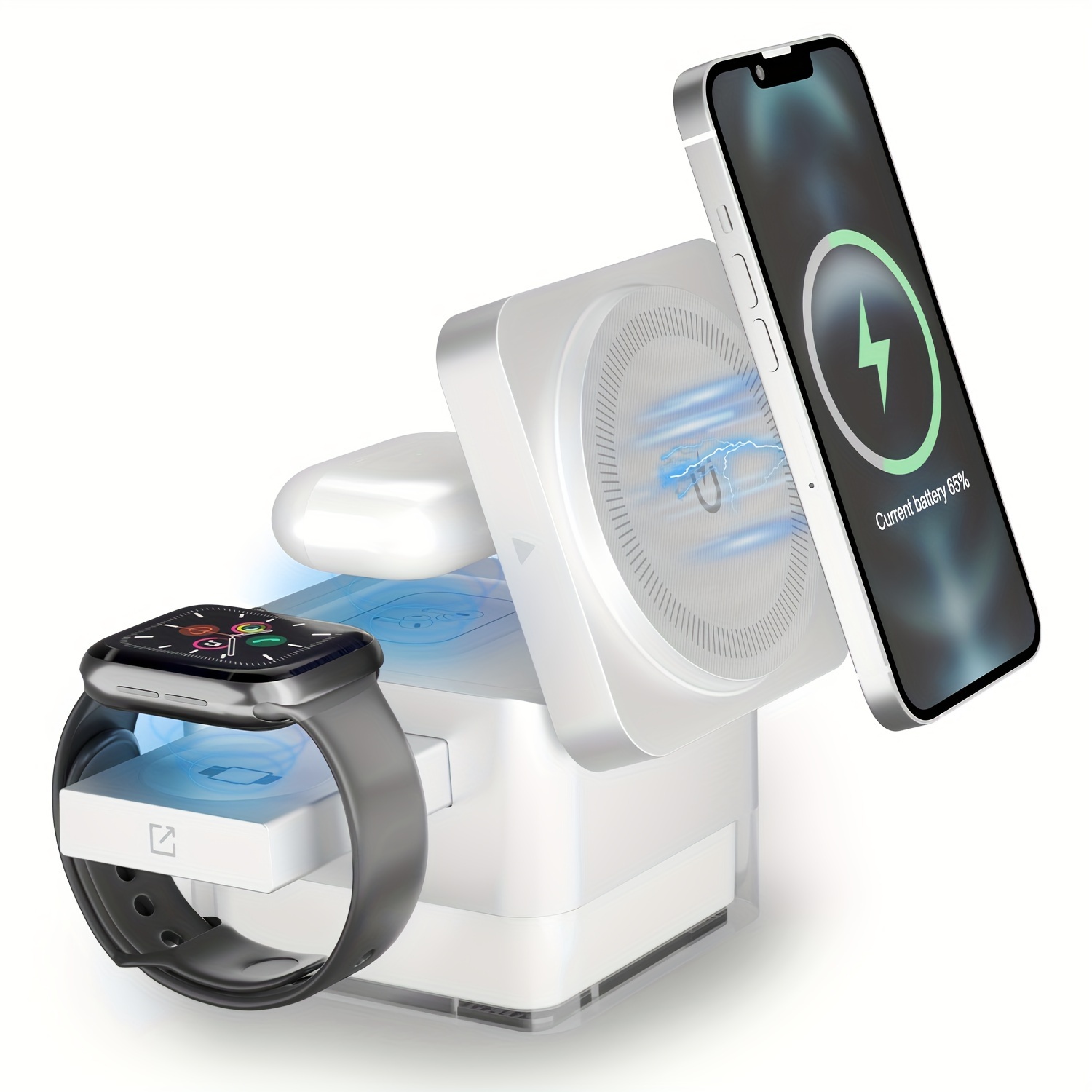 15w foldable 3in 1 wireless charging dock compatible with iphone 12 16 iwatch saving design for white 8