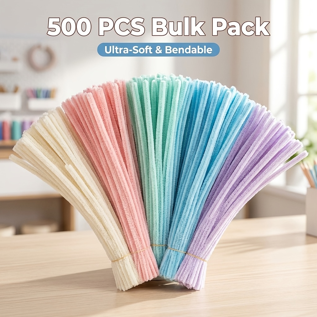TEMU 500pcs Macaron-colored Sticks Craft Material Set, Including , Pink, Mint Green, Blue, And Lavender Purple 5 Combinations, Quantity For Each
