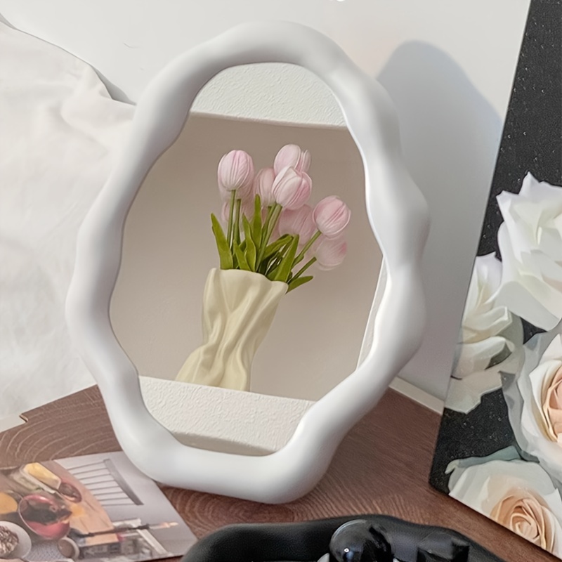 

Casegrace Elegant Cream-style Irregular -shaped Makeup Mirror - Lightweight, Formaldehyde-free Plastic Frame, Vanity, Bathroom, Or Office Decor - Chic Desktop Accessory For Women, Vanity Accessories