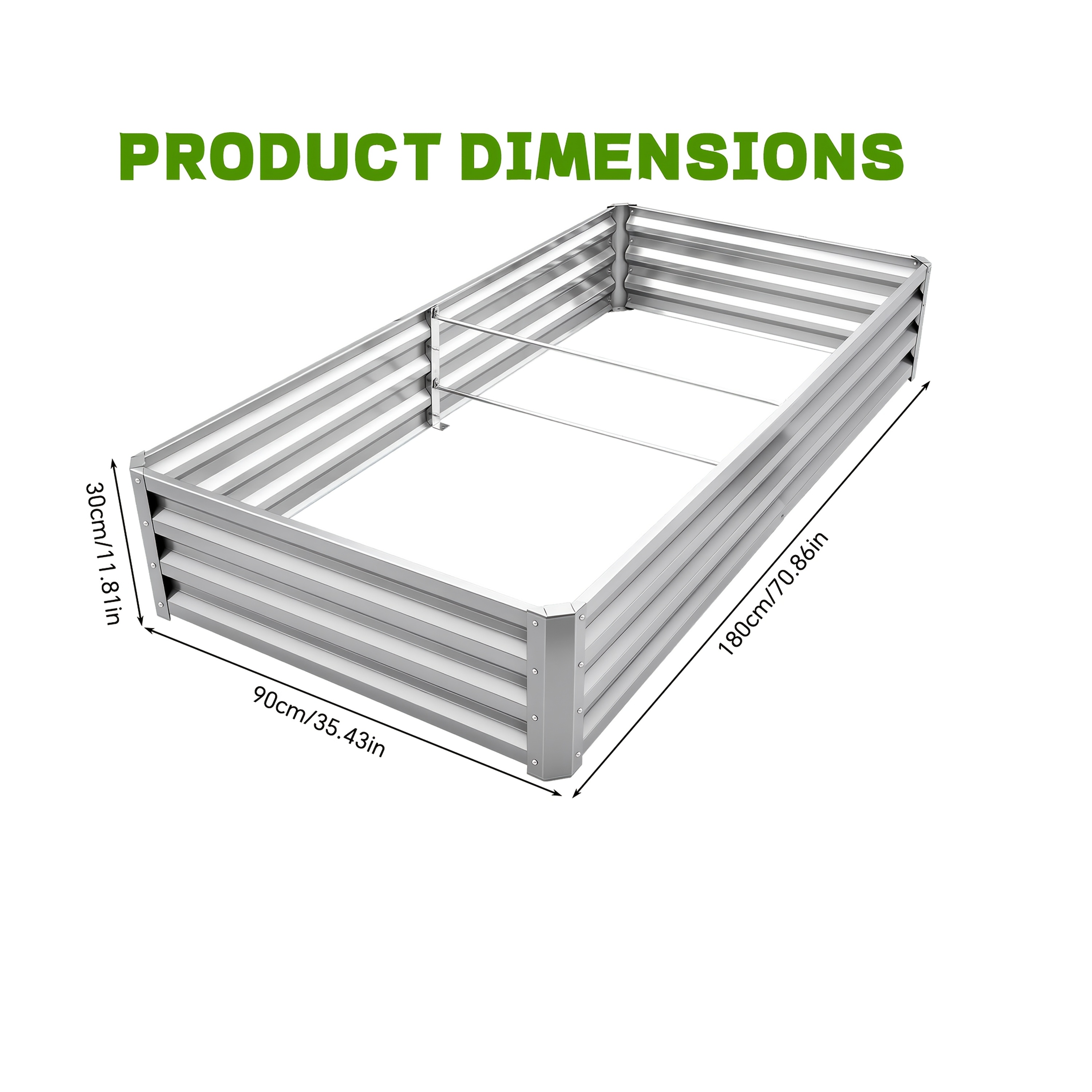 Image of 1pc Raised Garden Bed - Rectangular Metal Planter For Vegetables, Flowers & Herbs, Anti-rust And Easy Setup, 180x90x30cm, Green/silvery, Contemporary Design, For Organized Planting, Raised Planter Box