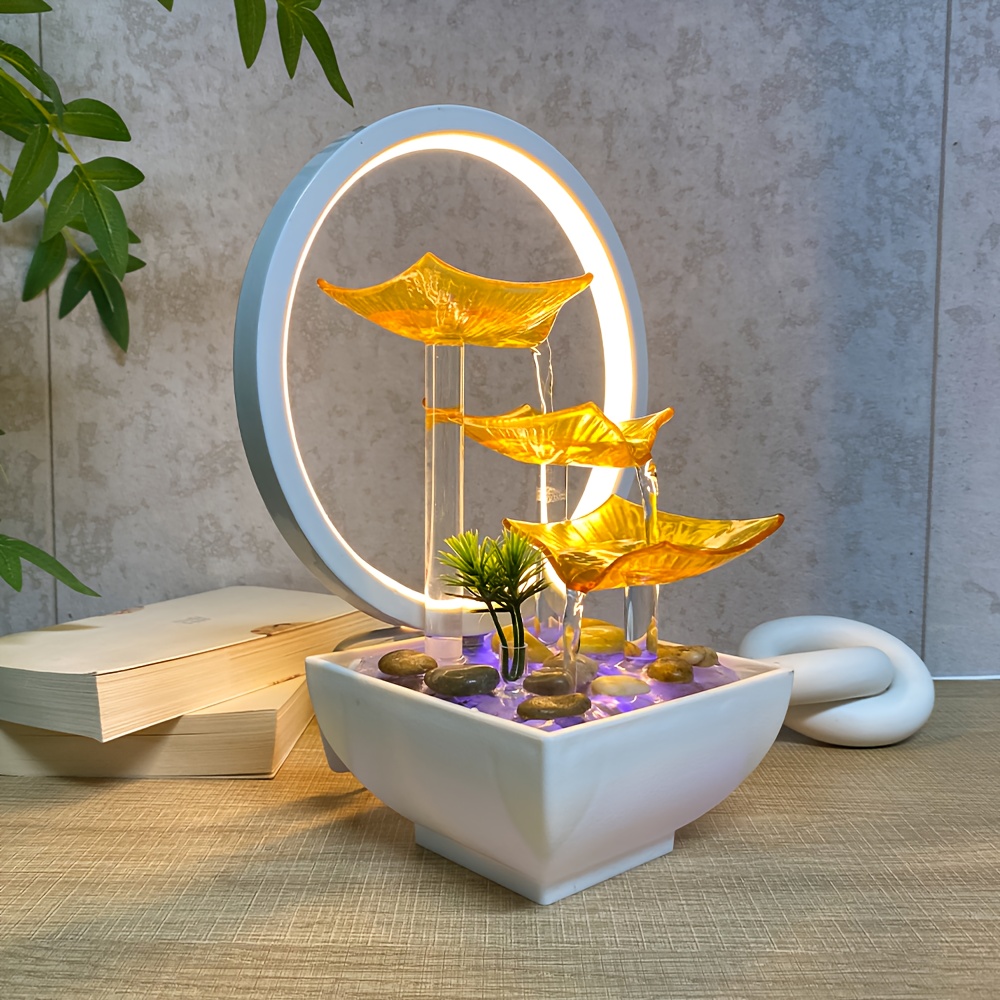 Square Glass Water Flow Decor with LED Ring - Transparent Texture IPX8, Multiple Colors Available
